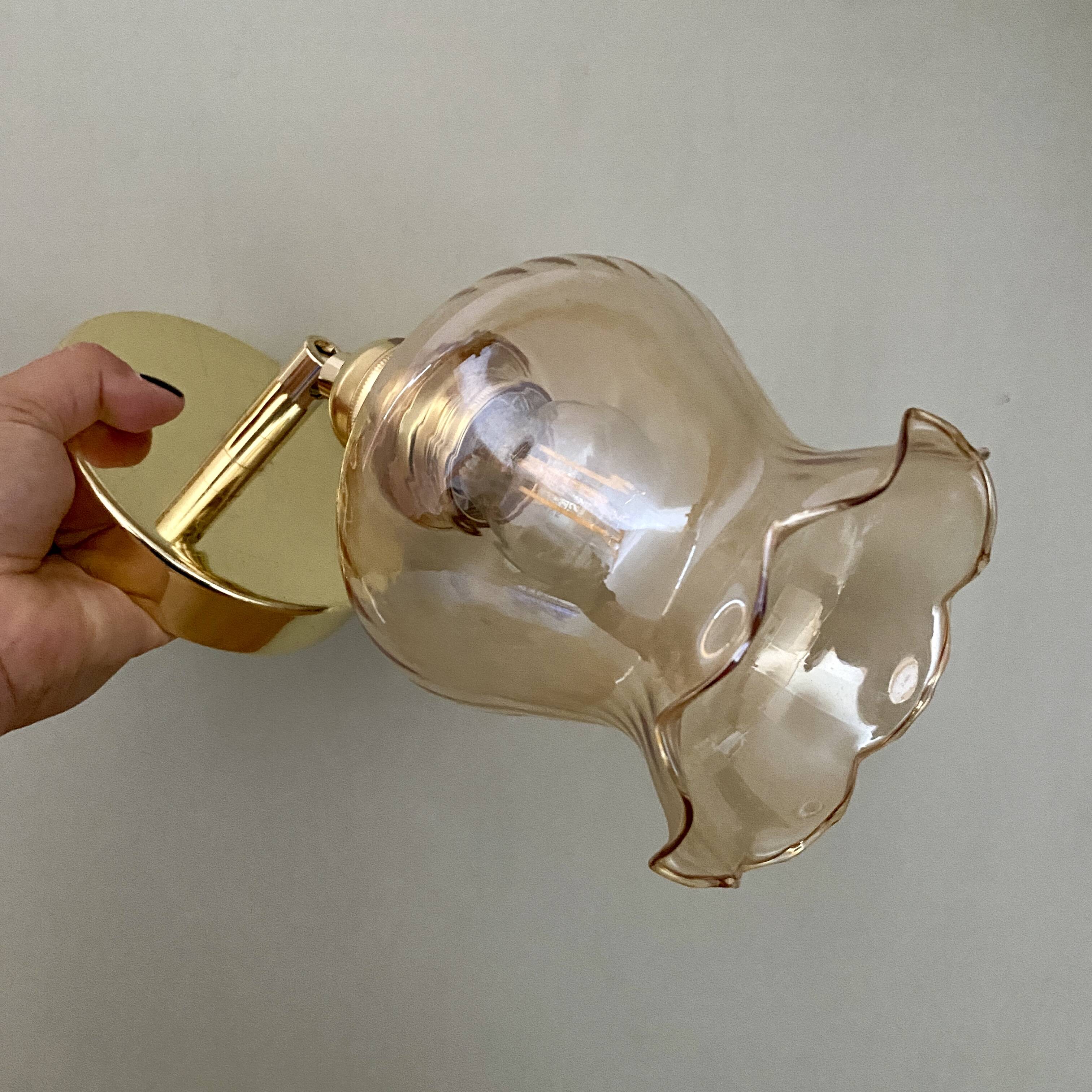Vintage tulip wall light in amber glass