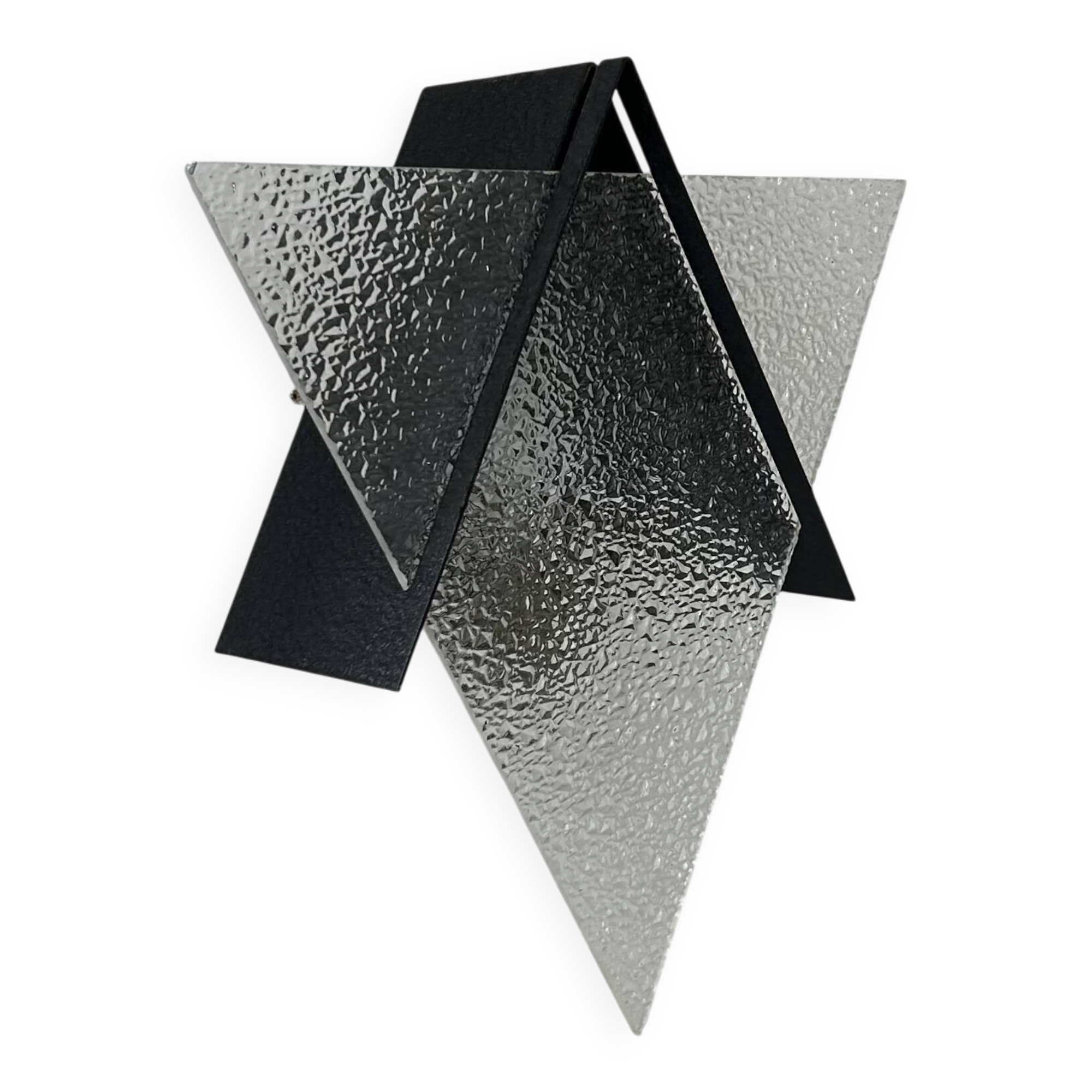 Vintage geometric wall lamp, black metal and glass, France 1950