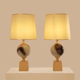 Pair of ceramic and brass lamps by Philippe Barbier, 1970s