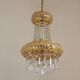 Vintage Gold Metal 5-Light Chandelier – Crystal Beads & Glass Prisms