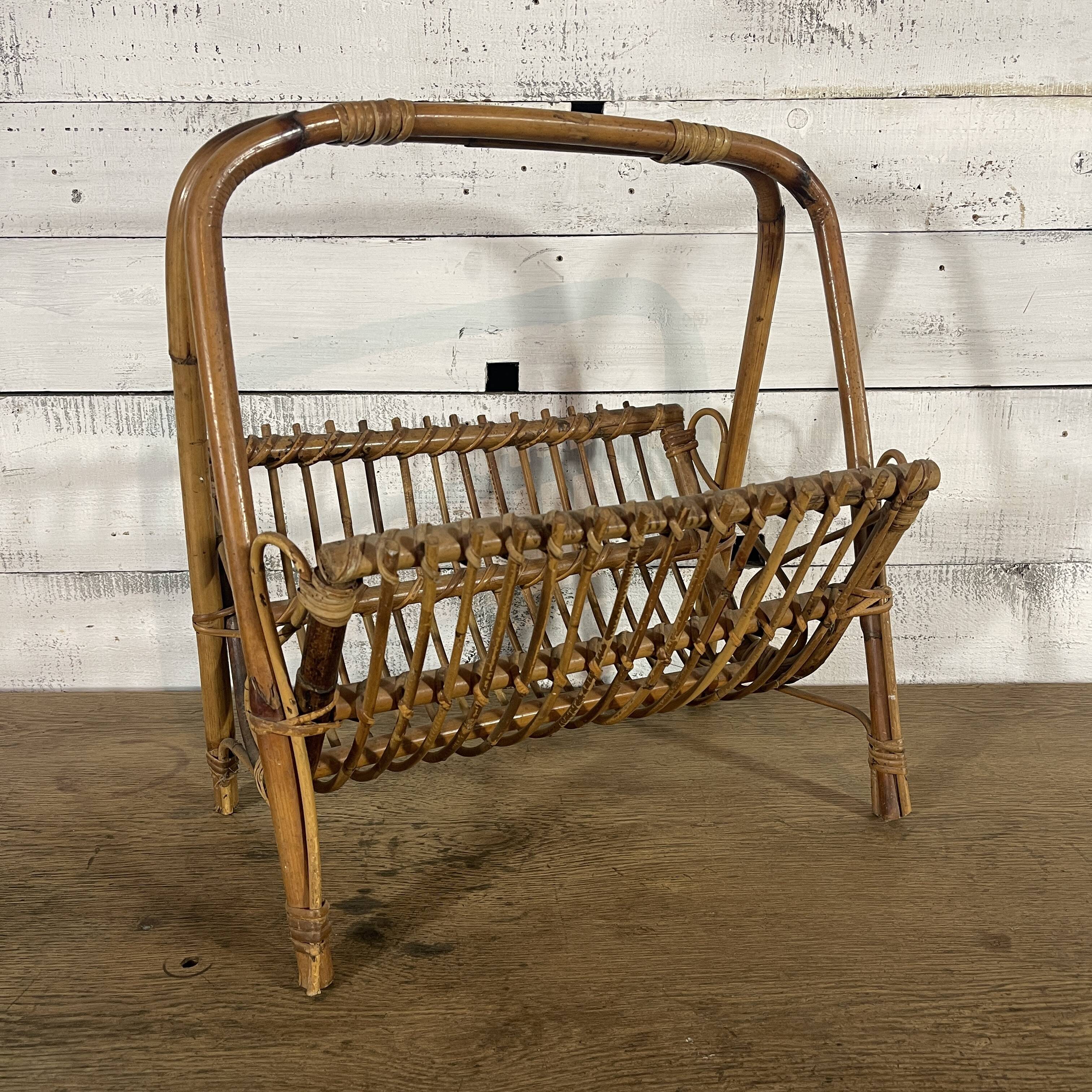Vintage rattan magazine rack
