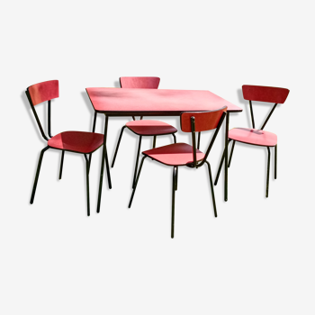 Table et ses quatre chaises en formica Rouge