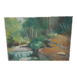 Painting landscape oil on canvas river 55 X 38cm