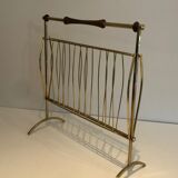 Folding magazine holders in brass and wood, around 1960