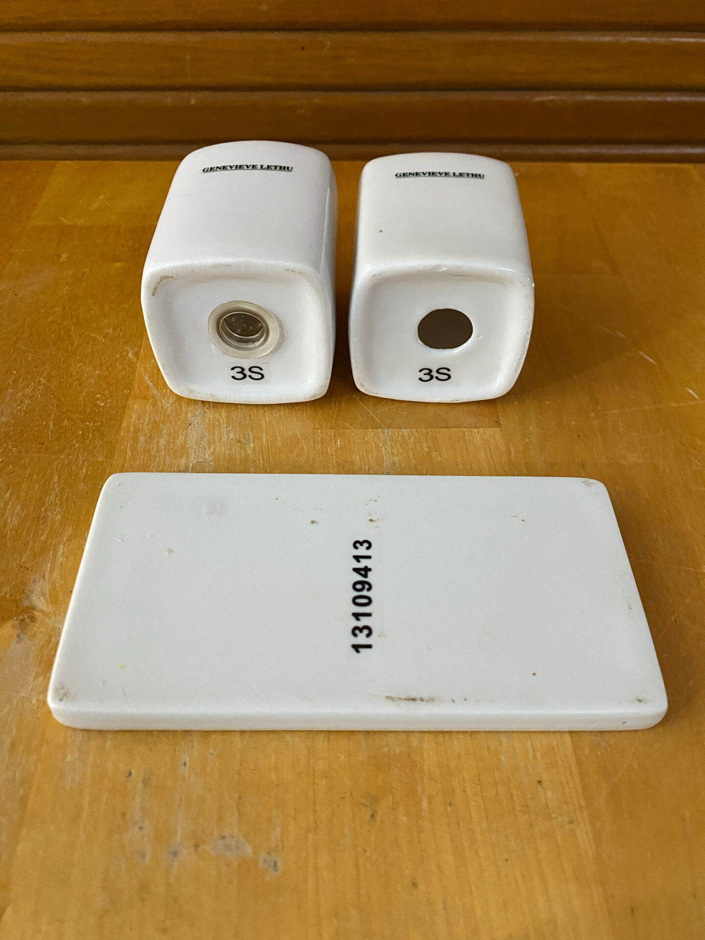 Salt & pepper shaker + genevieve lethu plate porcelain france vintage