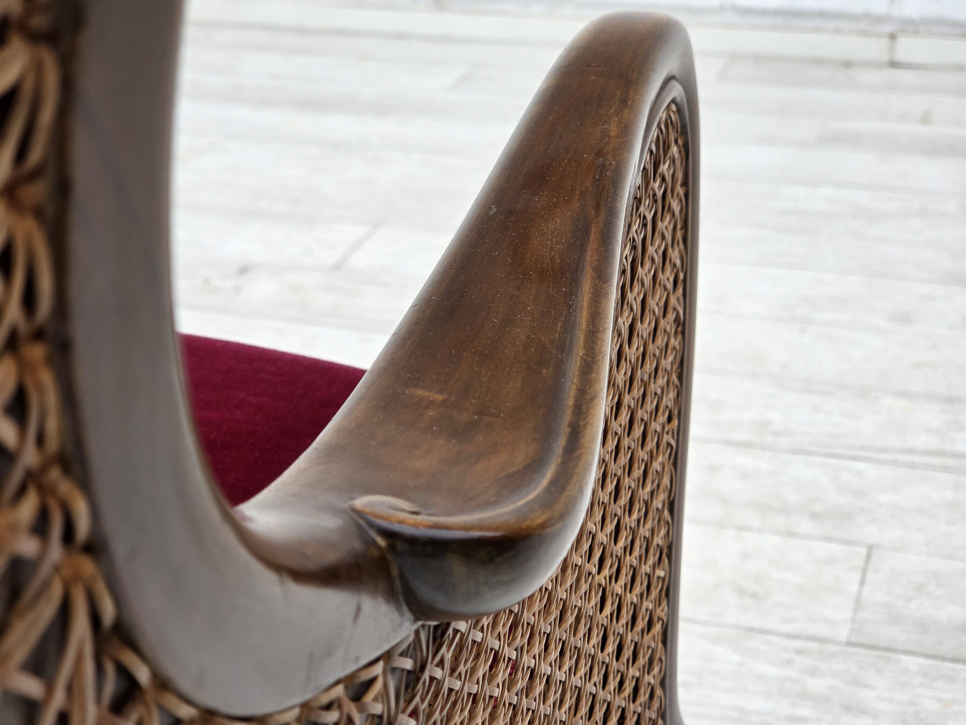 1950s, Danish 3-seater sofa, furniture velour, ash wood, mesh.