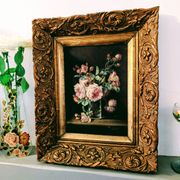 Tableau huile sur bois rose dans vase début XXeme