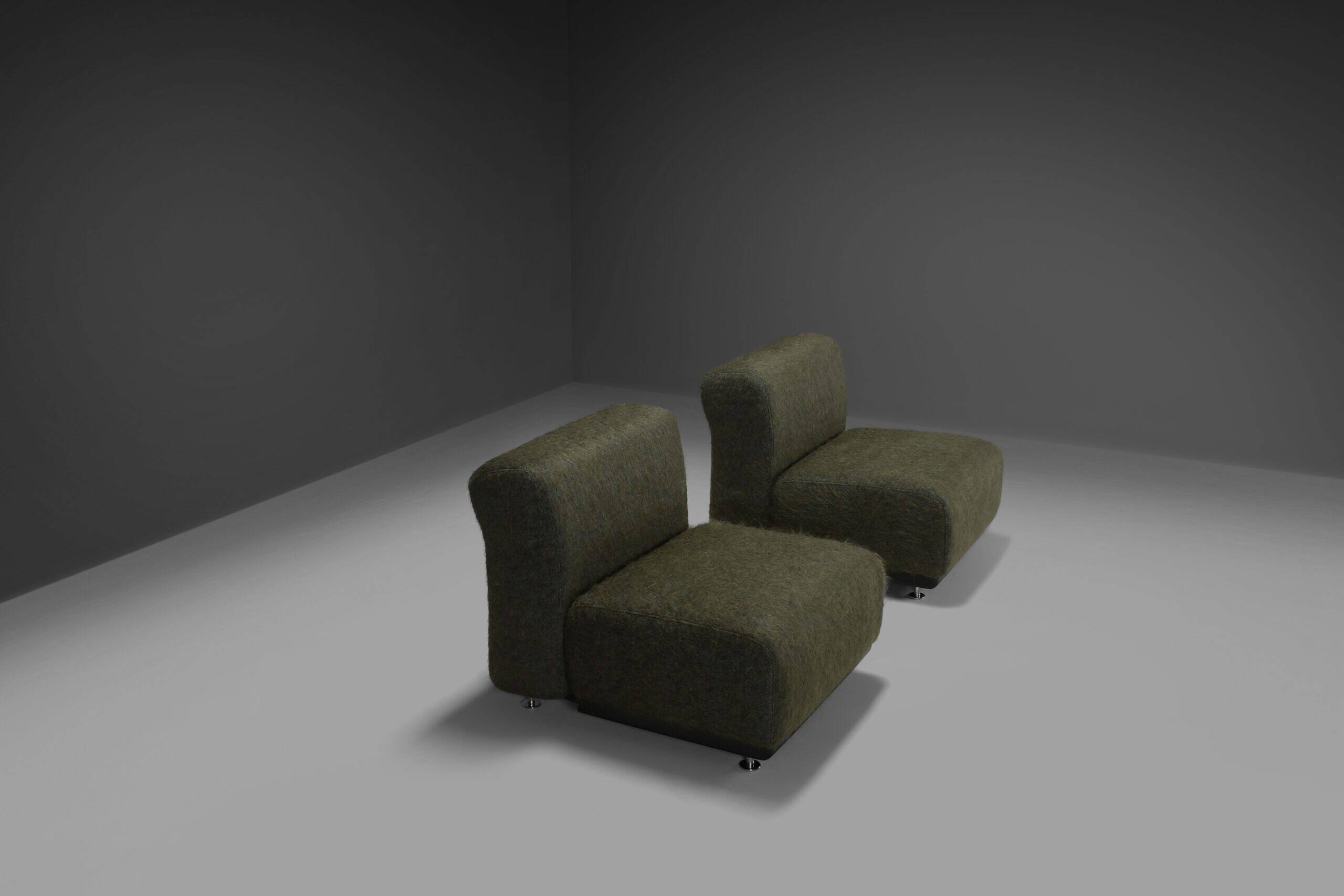 Set of two fabric and fiberglass easy chairs by Alberto Rosselli for Saporiti