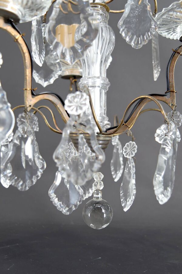 Lustre cage, bronze/cristal de Baccarat, 3 feux, Style Louis XV, Fr, 1900