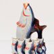 Set of 7 blue glass fish, mid-20th century.