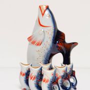 Set of 7 blue glass fish, mid-20th century.