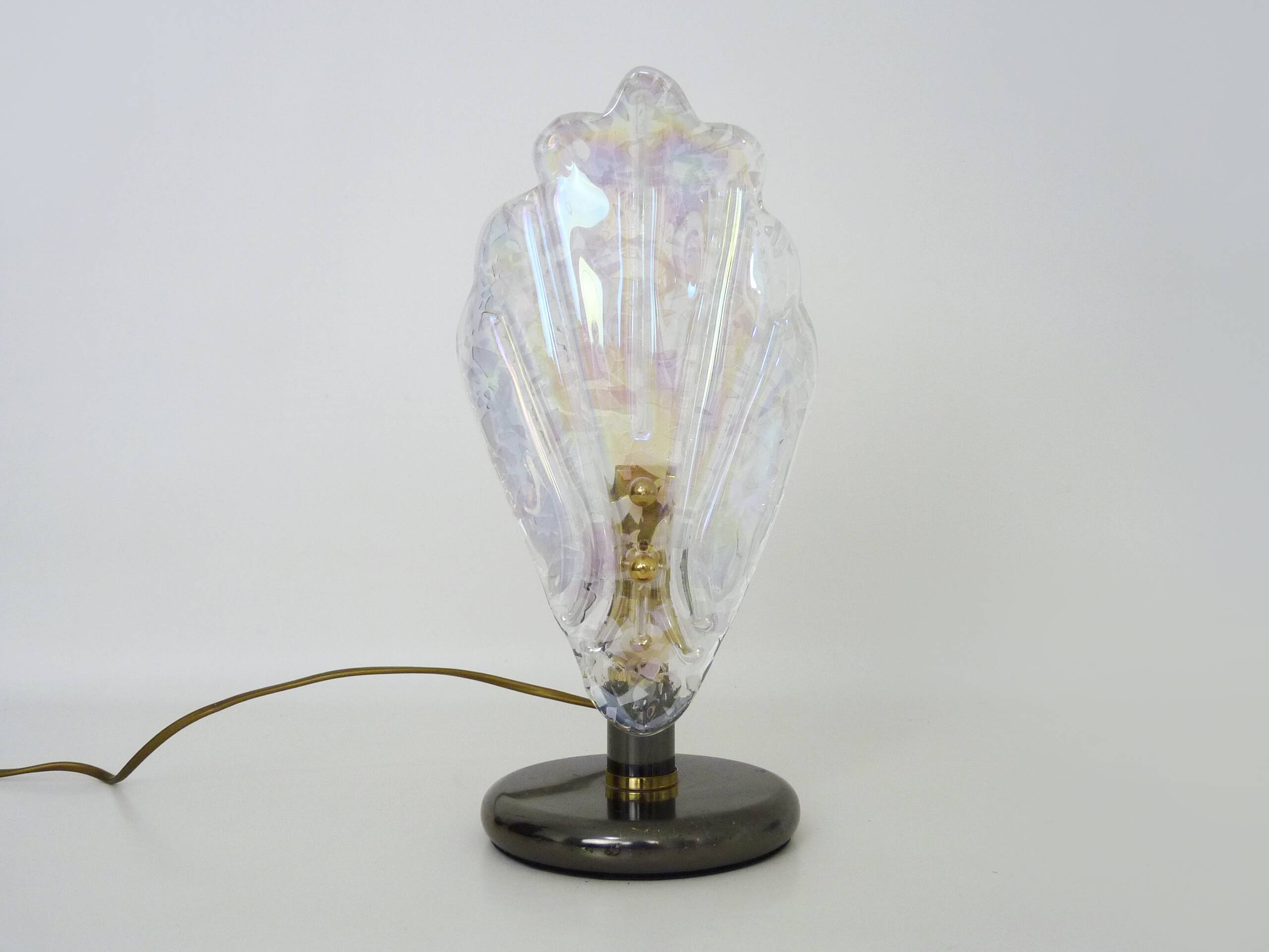 Foliage table lamp in glass and anthracite gray metal. 80 years