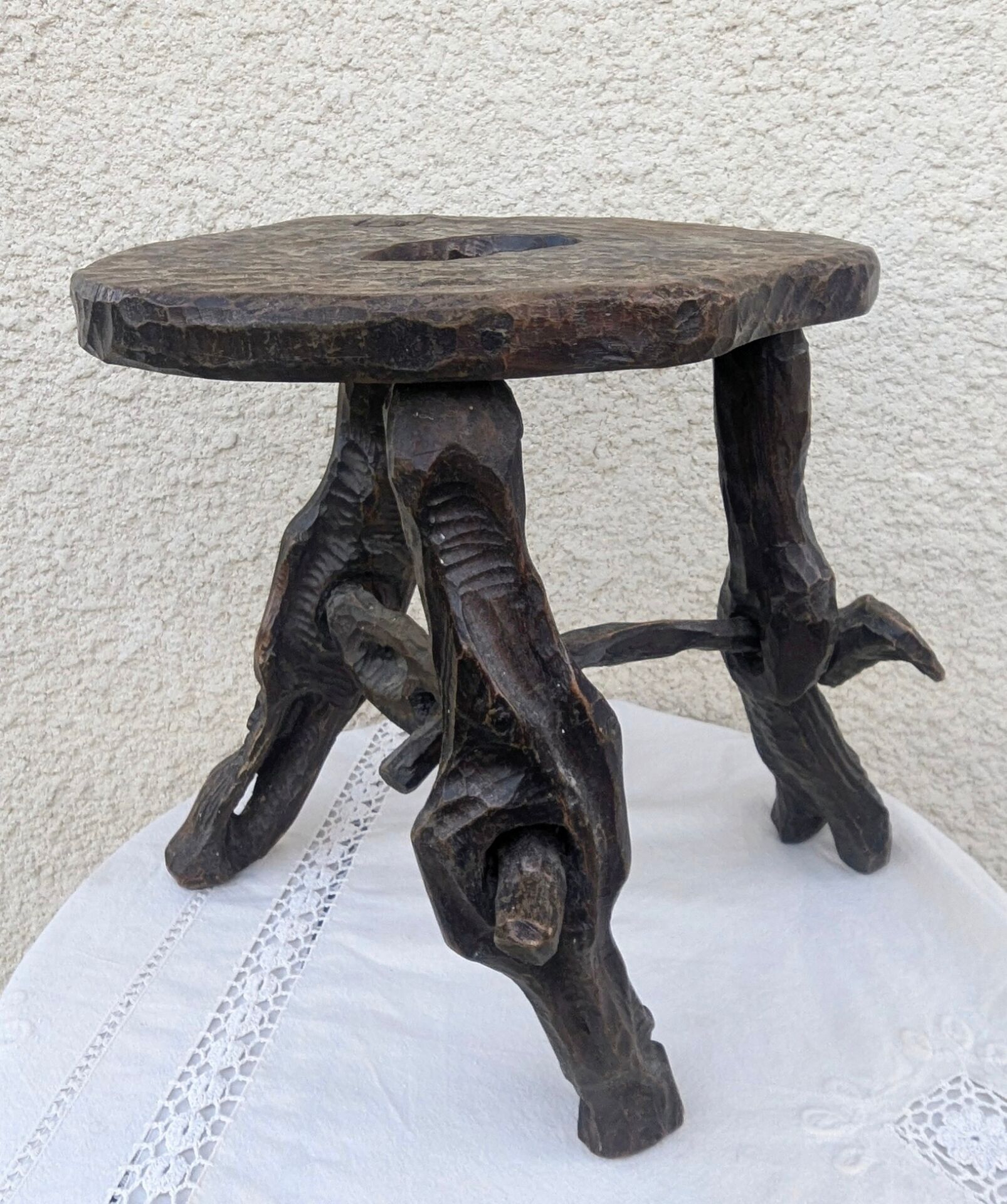 stool 50 60 brutalist wood side table Sculpted Sculpture Mid century