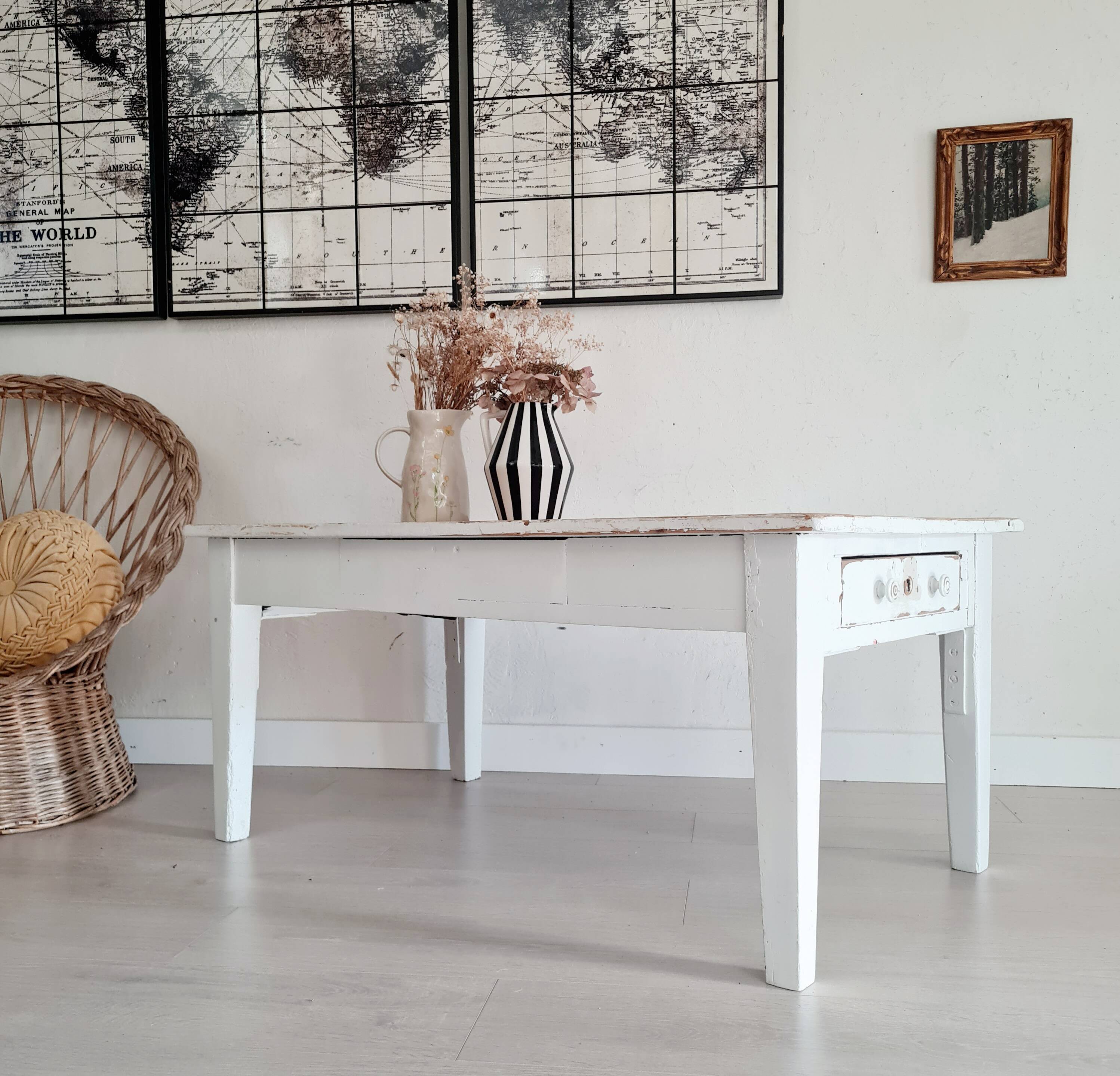 Low wooden farm table