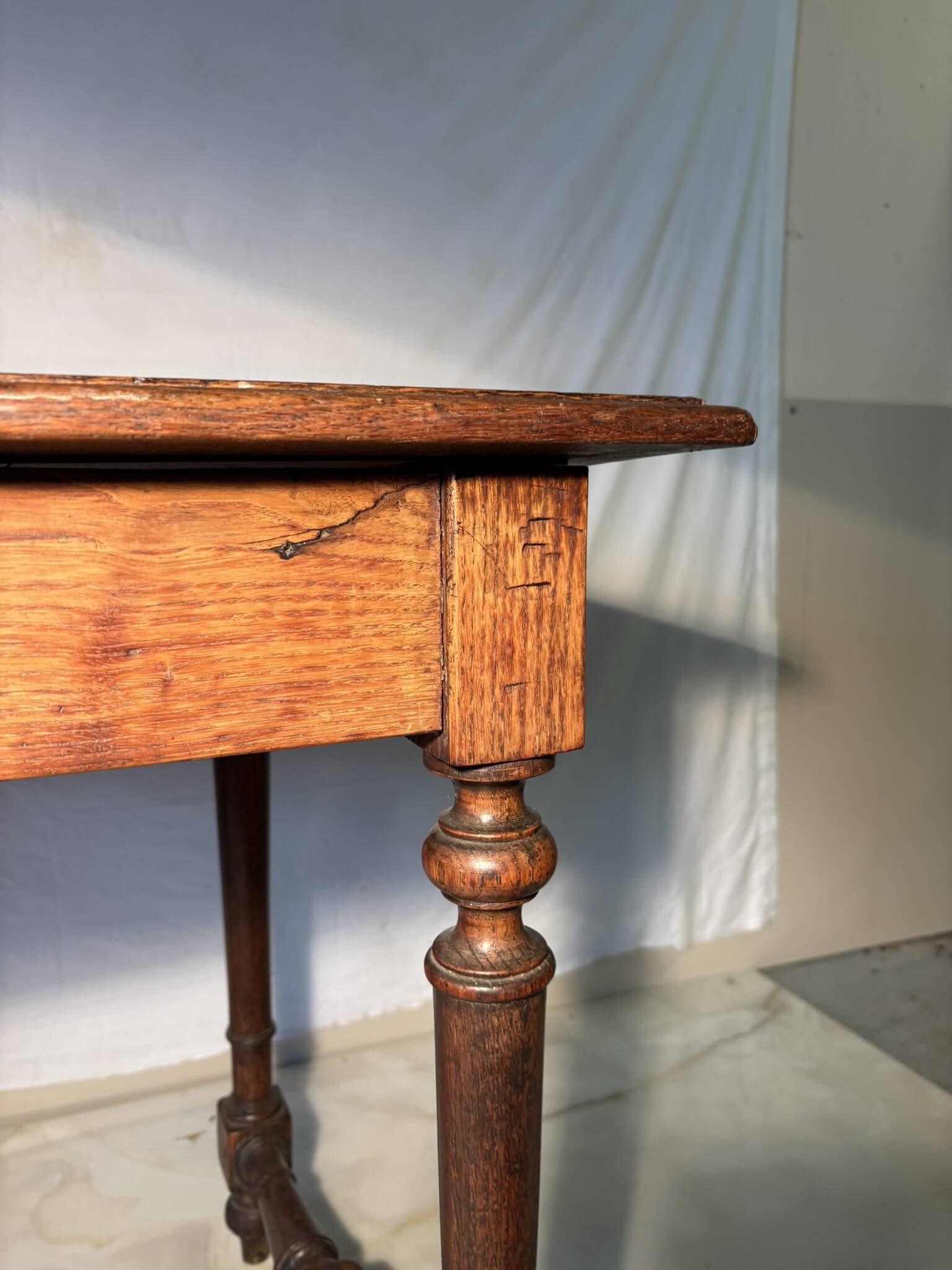 Antique solid wood table with turned legs
