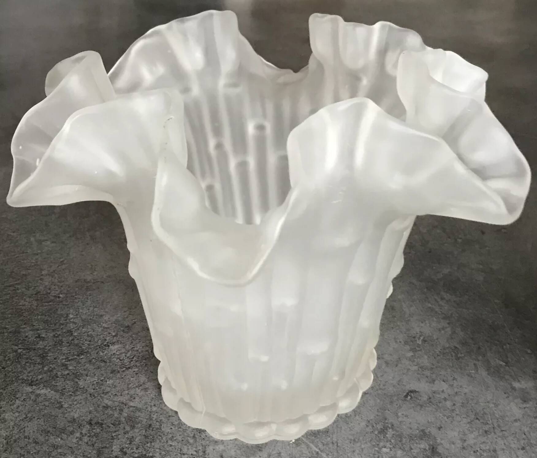 Vintage frosted glass vase from Italy in a tulip shape with a flared rim.