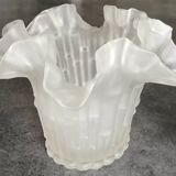 Vintage vase in frosted italian glass tulip shape with ruffled edge