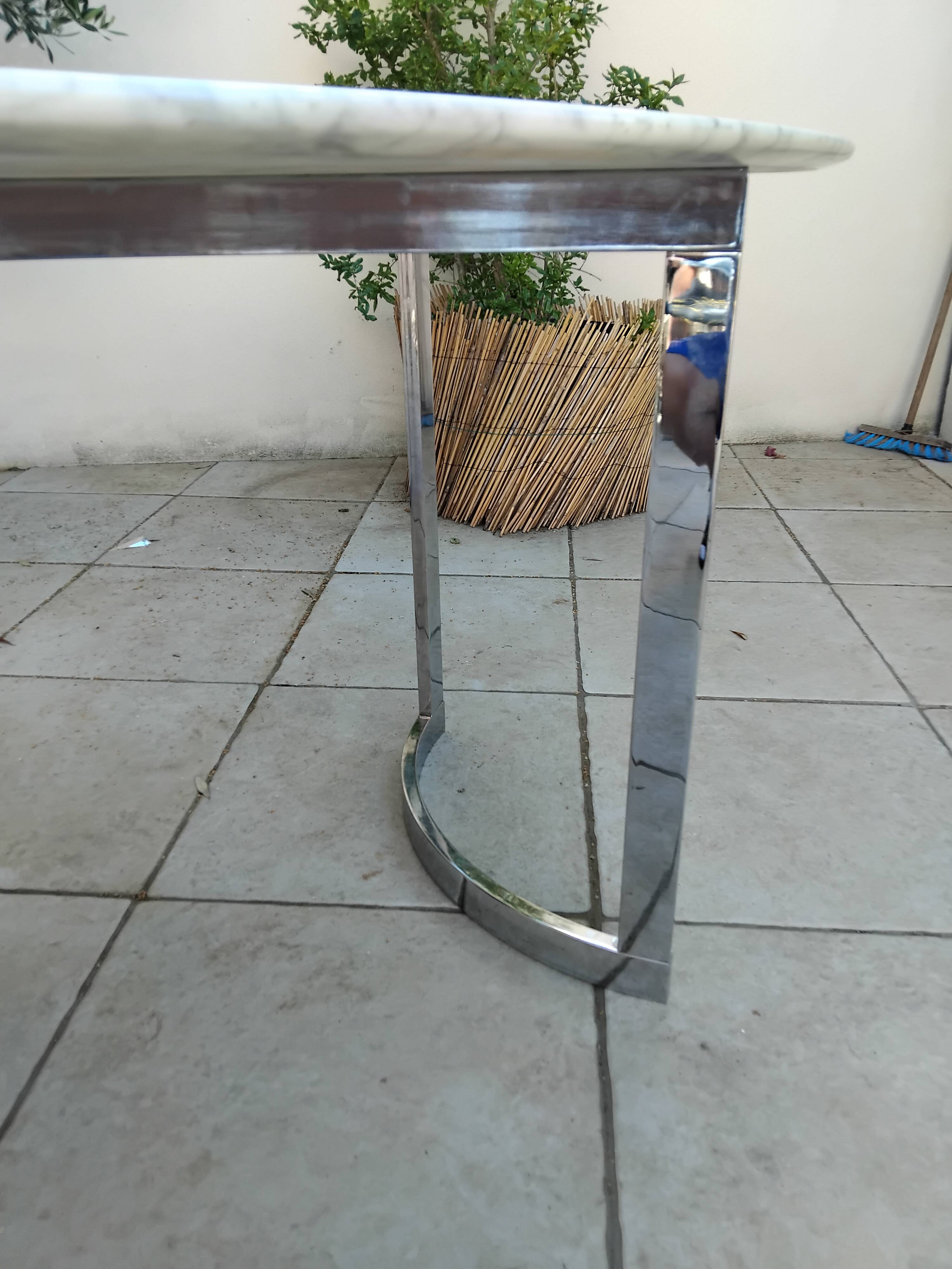 Carrara marble and chrome dining table, vintage Italy, 70s style