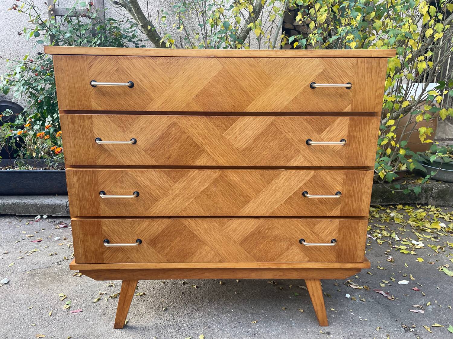 Vintage chest of drawers with compass feet
