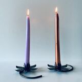 Pair of iron water lily candle holders