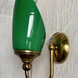 Vintage 1980 green opaline and brass wall light.