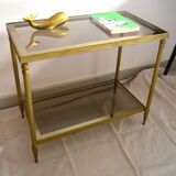 Side table, gold brass, smoked glass, 70s.