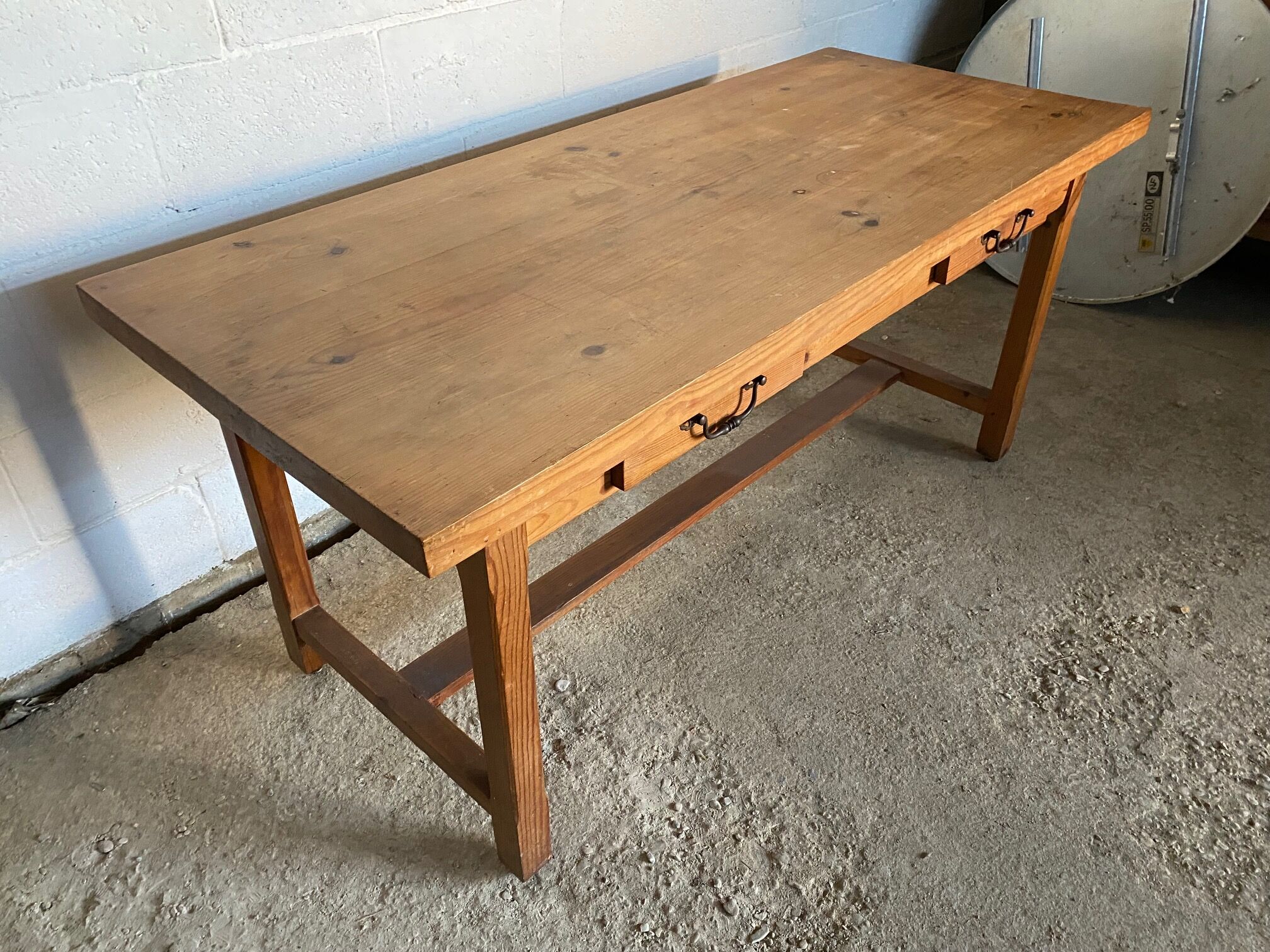 Solid pine dining farmhouse table with 2 drawers 1950 160x69x74cm