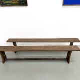 Pair of solid oak benches, winged legs, France, 1970s