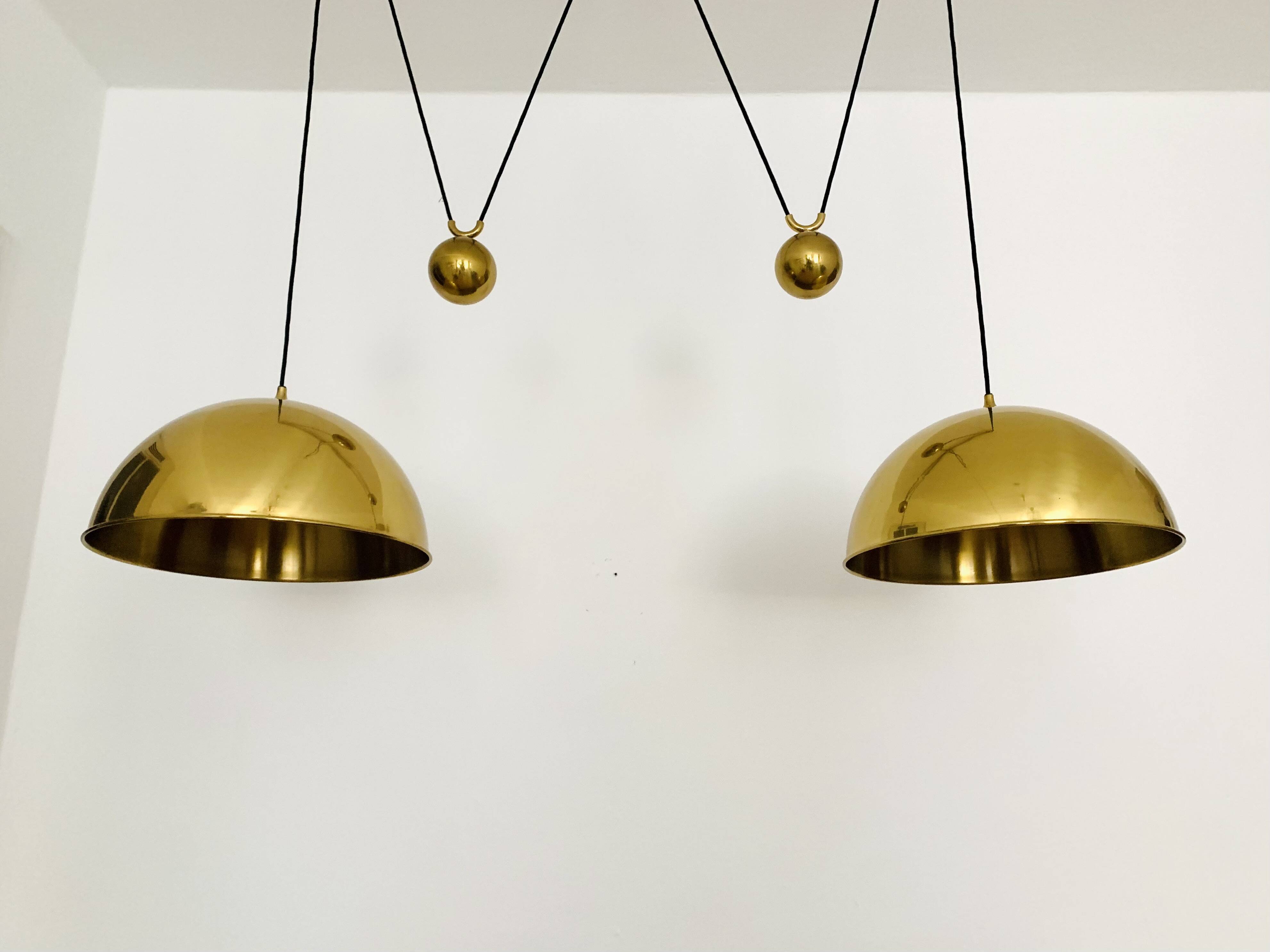 Large Adjustable Double Posa44 Brass Pendant Lamp by Florian Schulz
