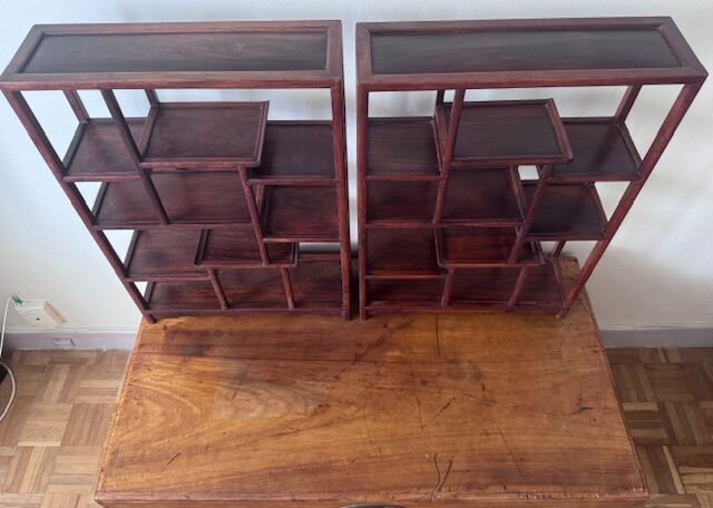 Set of 2 Asian wooden shelves