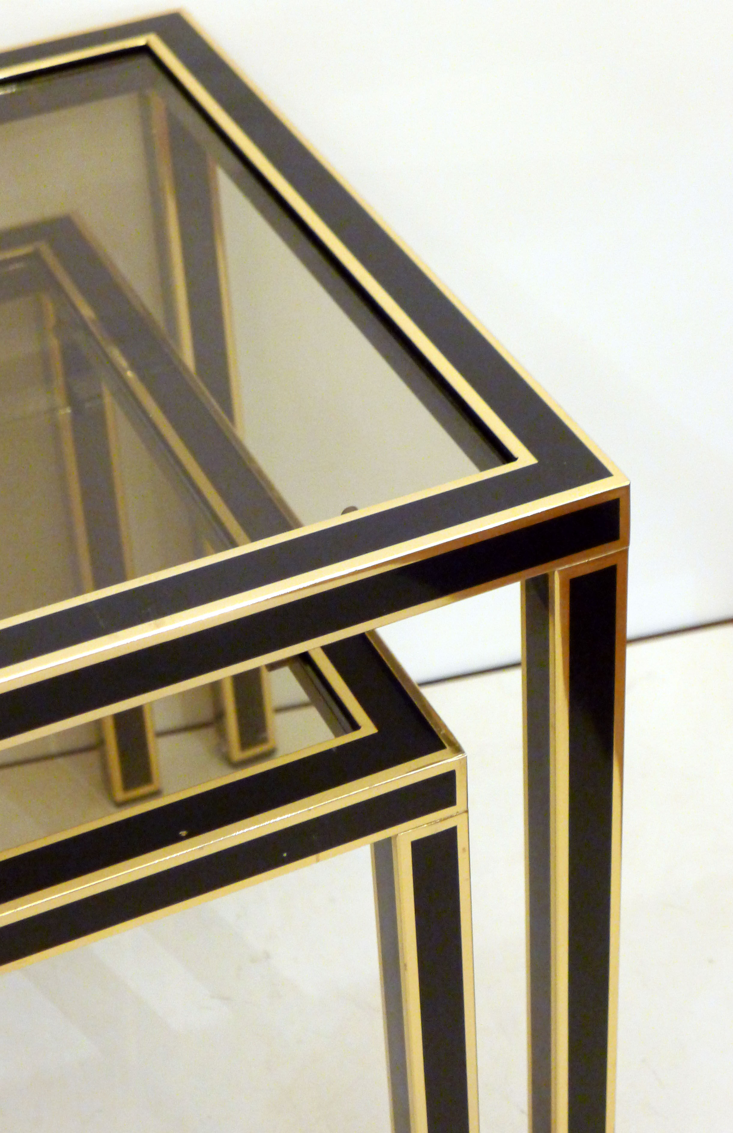 Pair of black & gold trundle tables 1970'