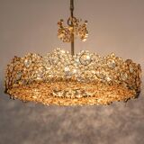 Chandelier in gilded brass and crystal glass inlaid by Palwa, Germany, 1970s.