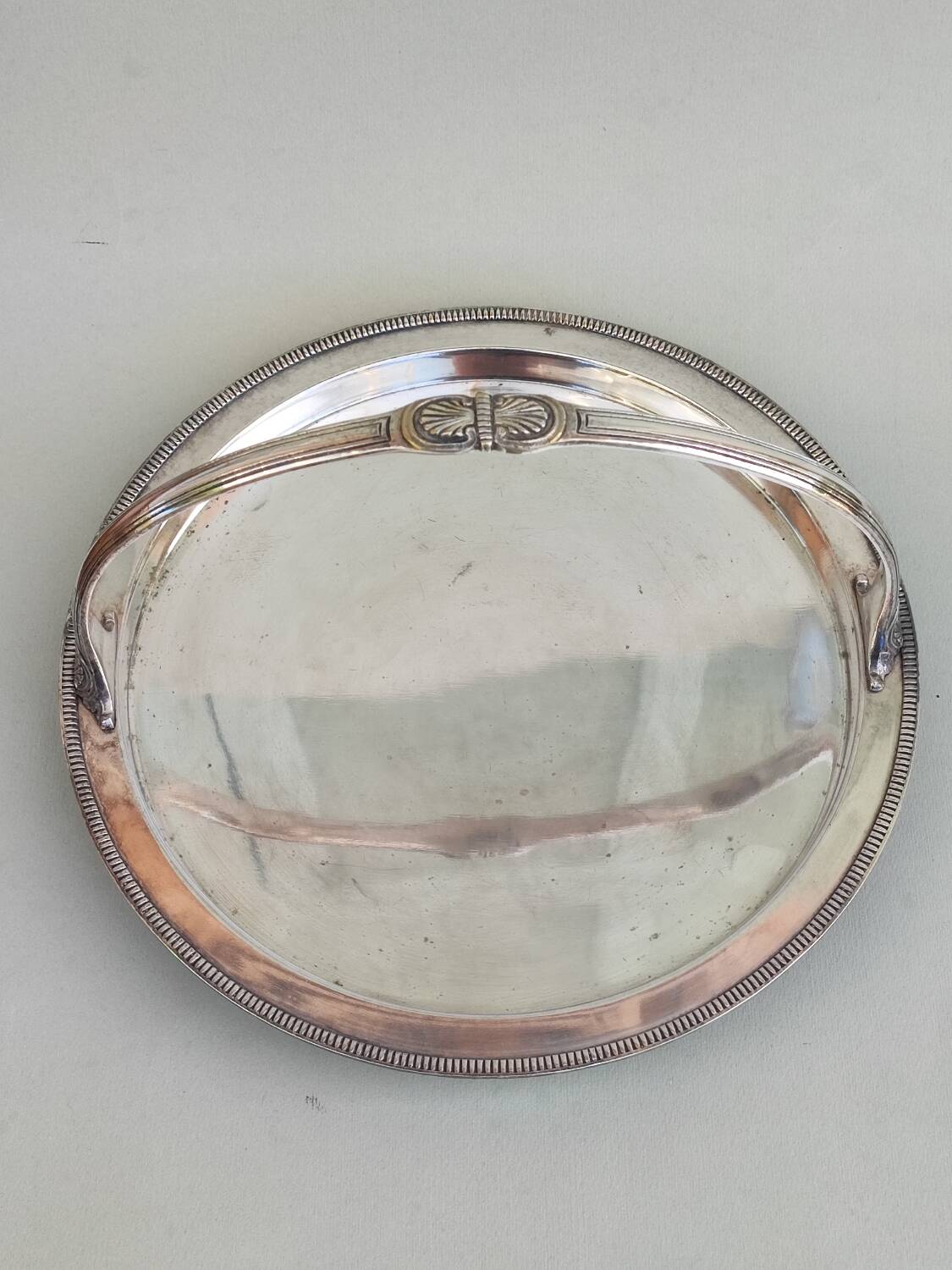 Silver plate and glass crudité serving dish