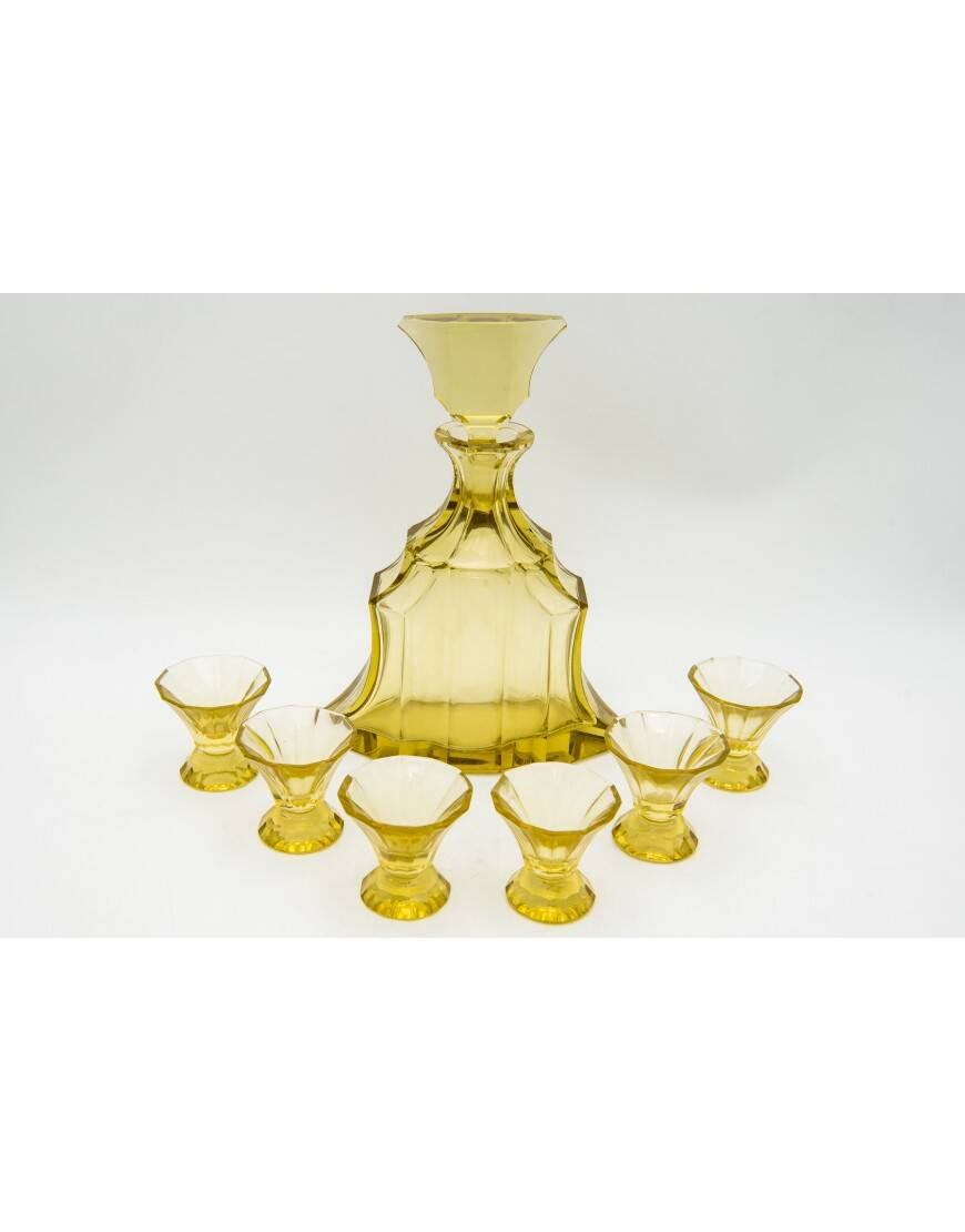 Service à liqueur carafe en cristal Art Déco, République tchèque, années 1930.