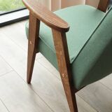 Vintage rustic oak armchair in green wool, 1960s