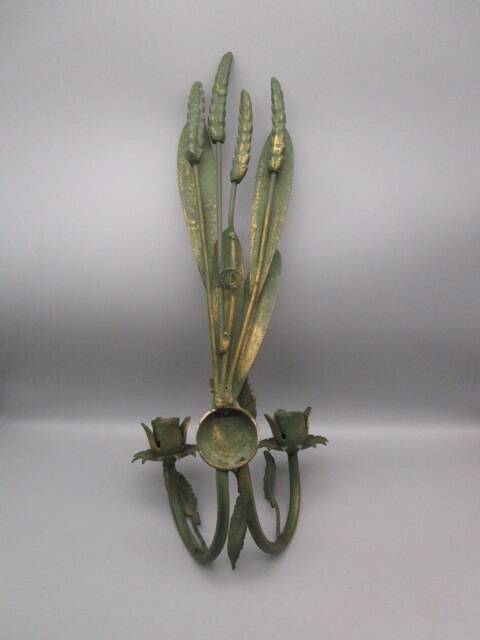 Vintage "sheaf of wheat" wall candle holder in painted brass