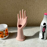 Vase baguier hand ceramic vintage pink 70s