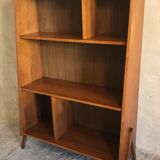 1960's vintage bookcase blond walnut and compass feet