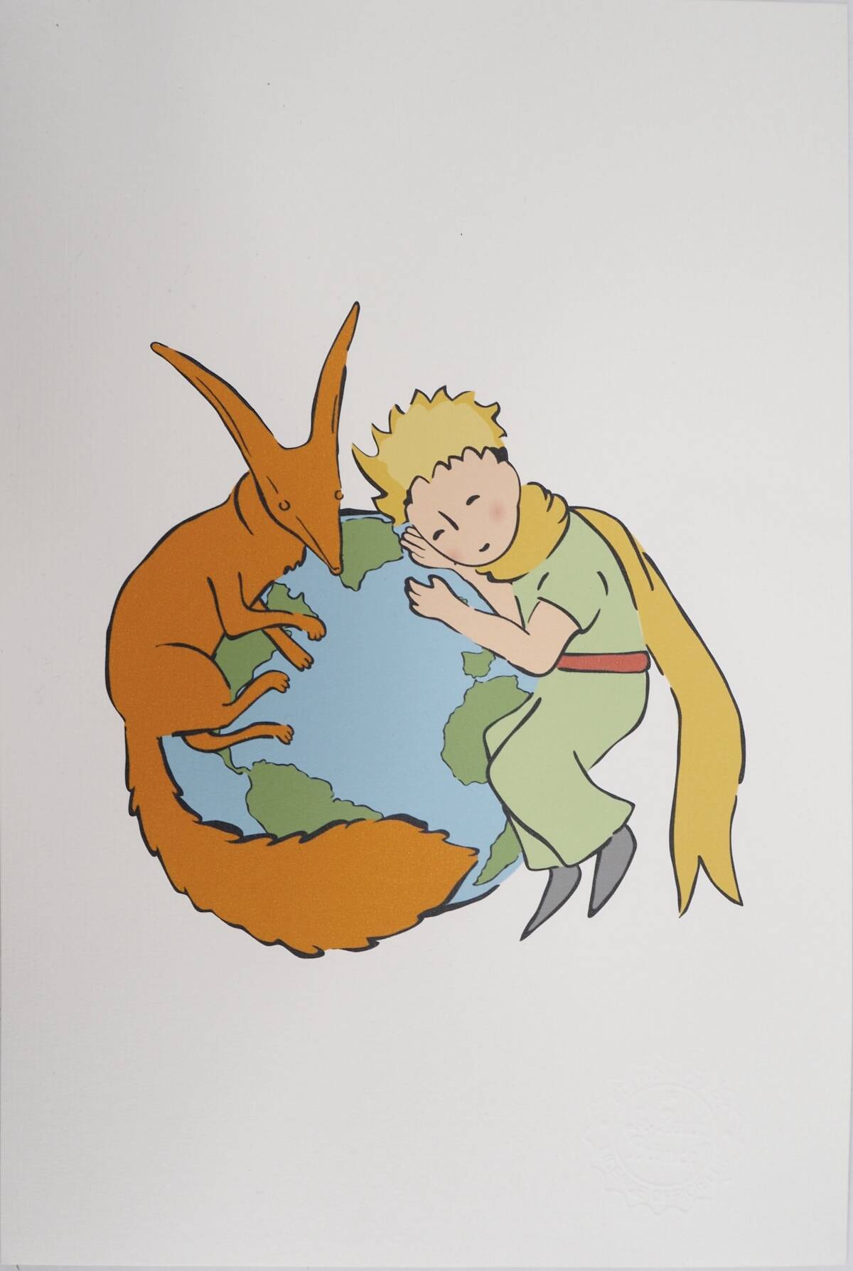 Antoine de Saint-Exupéry: The Little Prince and the Fox Protect the Earth - Lithograph
