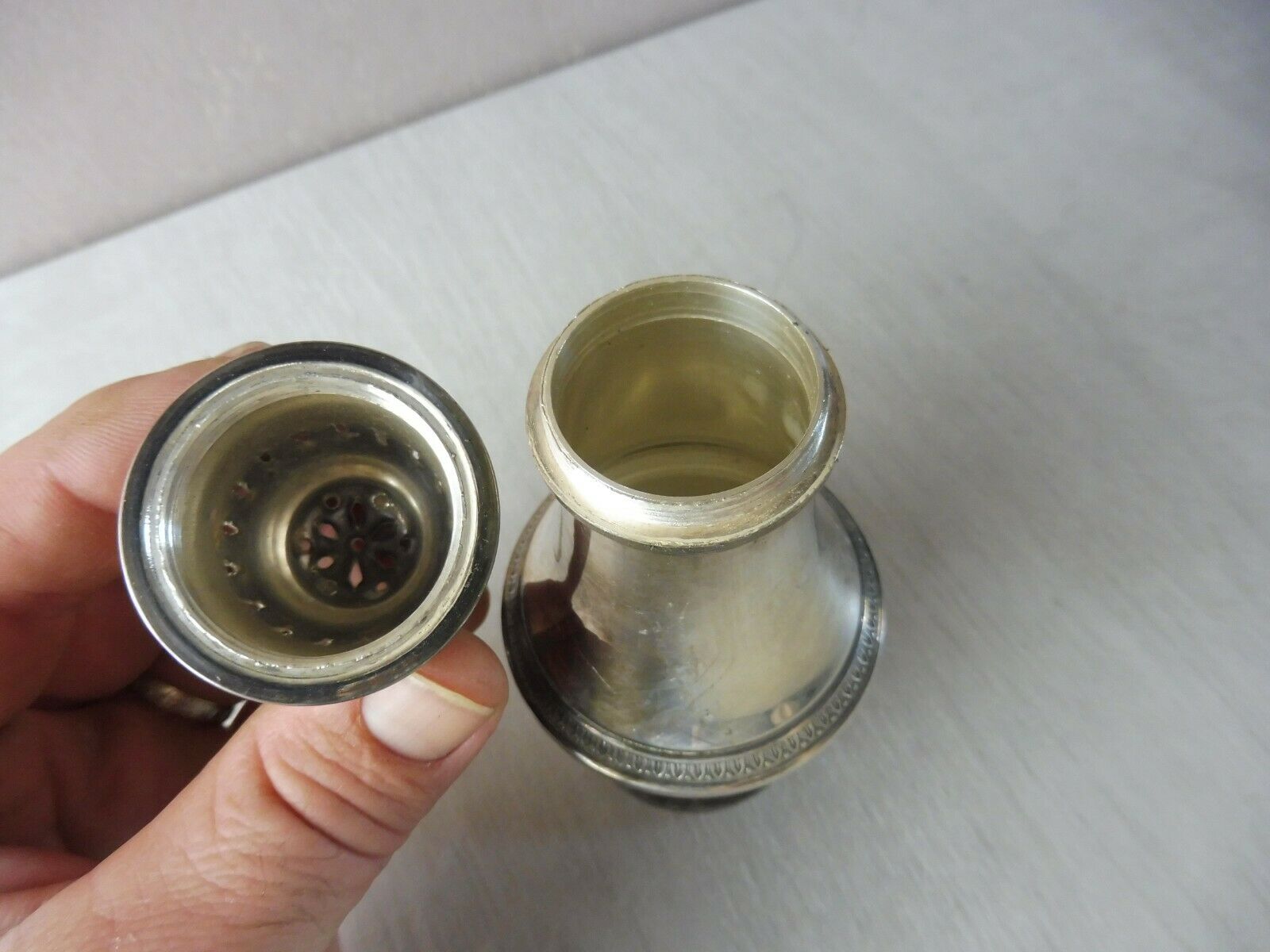 Old sprinkler, silver metal, SFAM hallmark