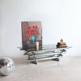Coffee table in smoked glass and chrome tubular metal, 70s