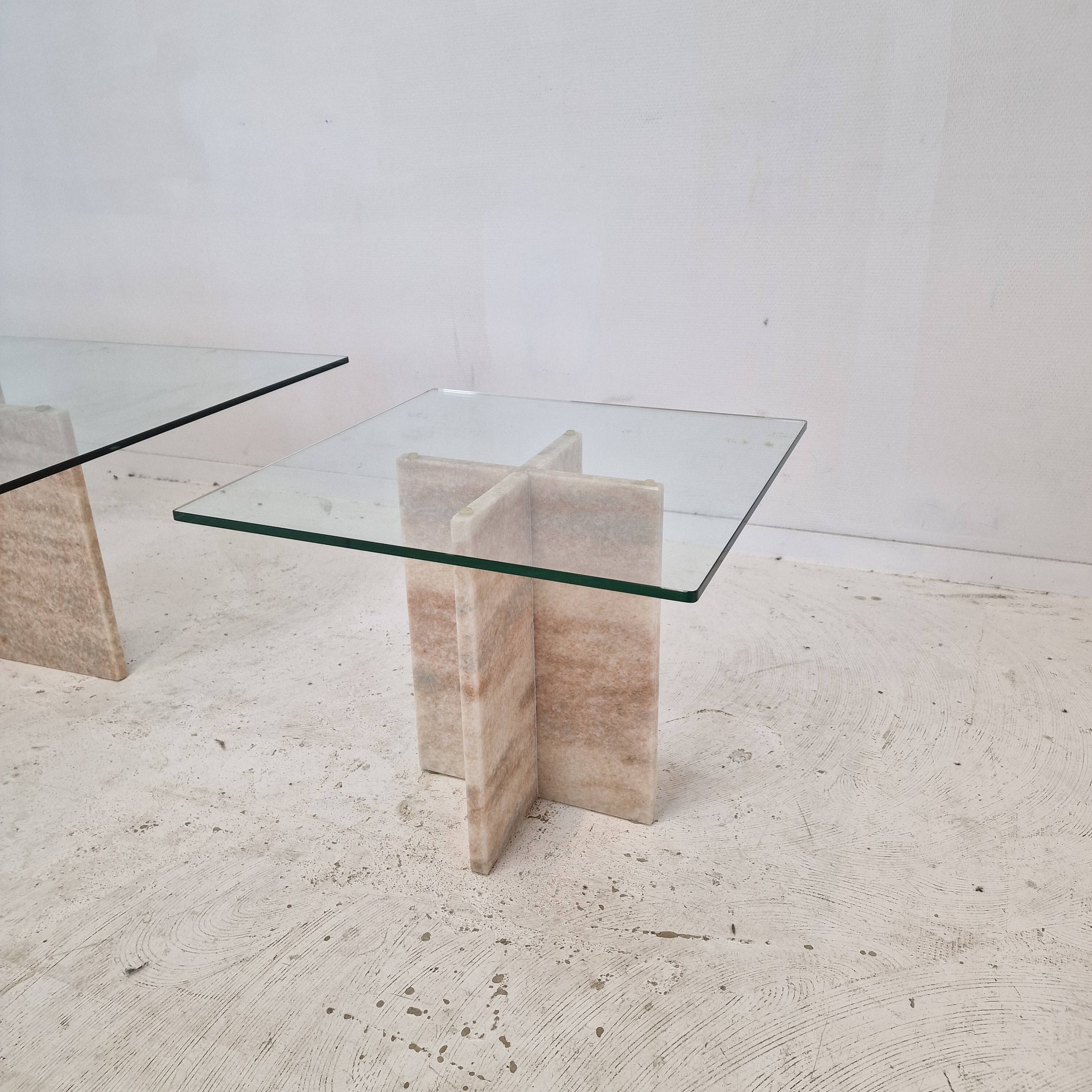 Set of 3 Italian Marble Coffee or Side Tables with Glass, 1980s
