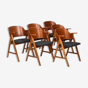 Lot de 6 chaises danoise en teck et chêne des années 1950