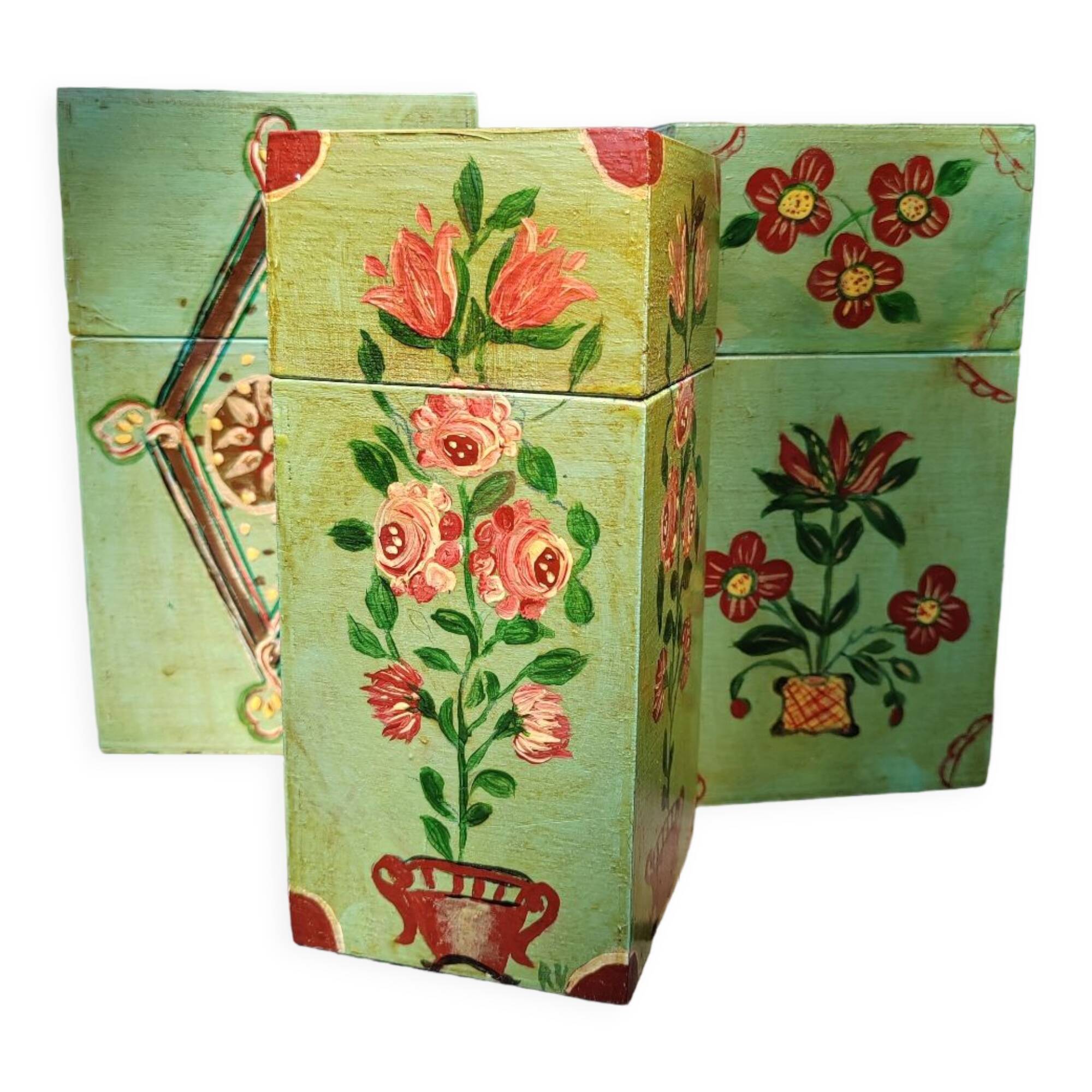 Hand-painted nesting boxes in the 90s