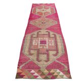 3x10 Pink & Cream Turkish Vintage Runner Rug, 100x317Cm