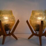 Pair of mid-century Wooden Design Table Lamps, by Dřevo Humpolec, 1970's.
