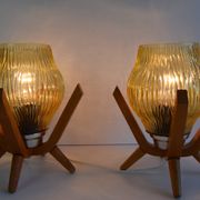 Pair of mid-century Wooden Design Table Lamps, by Dřevo Humpolec, 1970's.