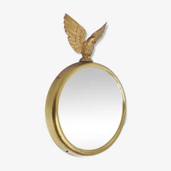 Miroir rond convexe doré avec aigle en metal doré 33x21,5cm