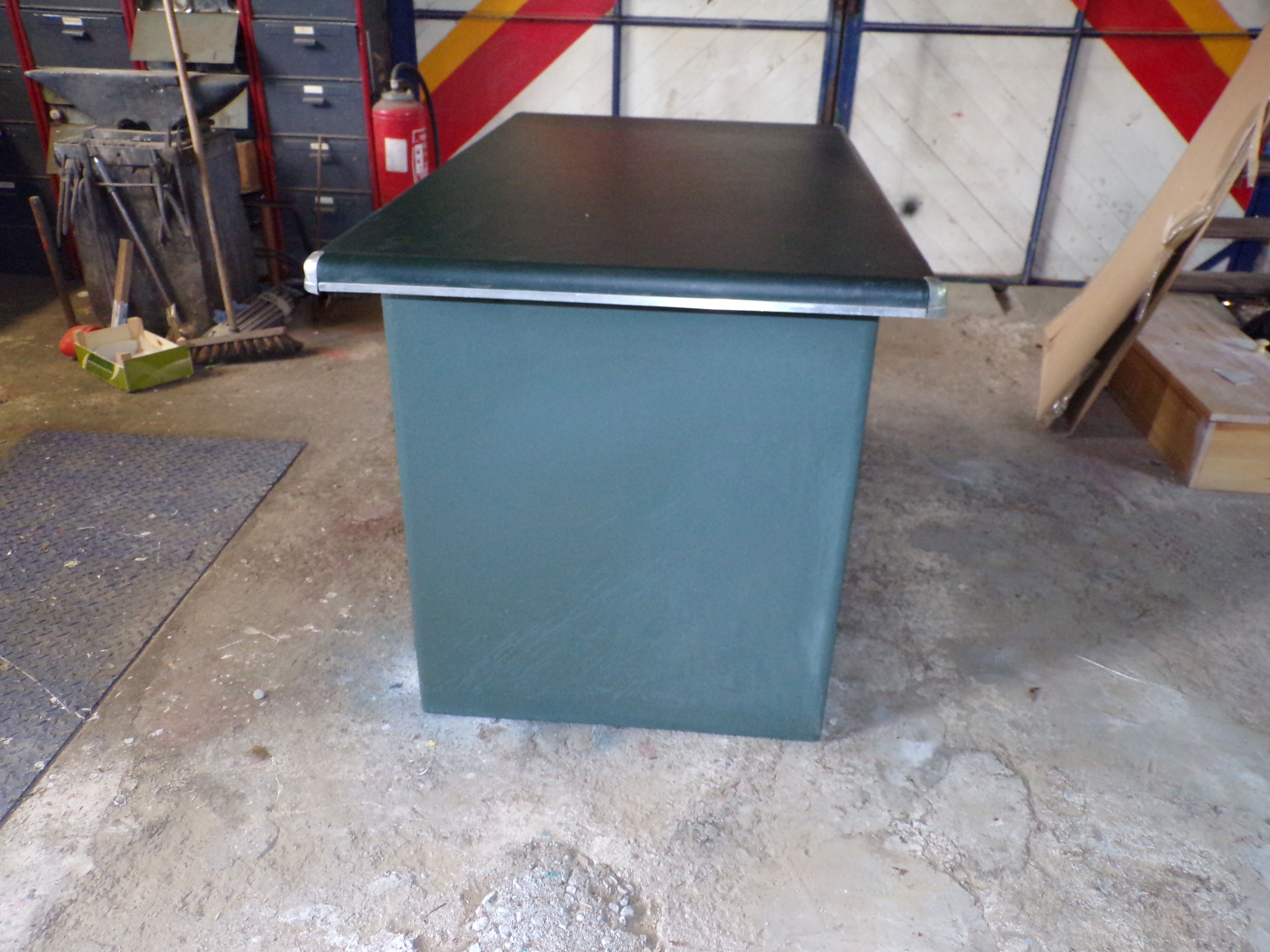 Green metal desk