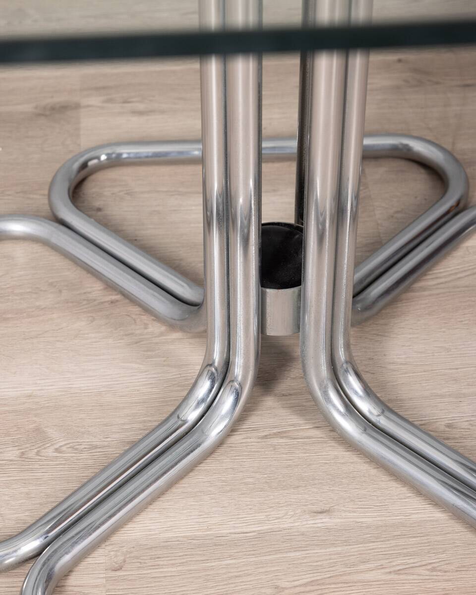 70s vintage square table in chromed metal and glass italian design